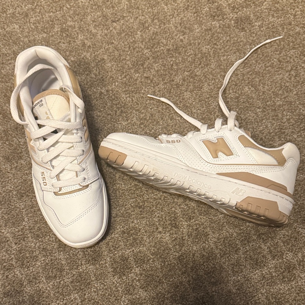 New Balance 550 White and Tan Sneakers